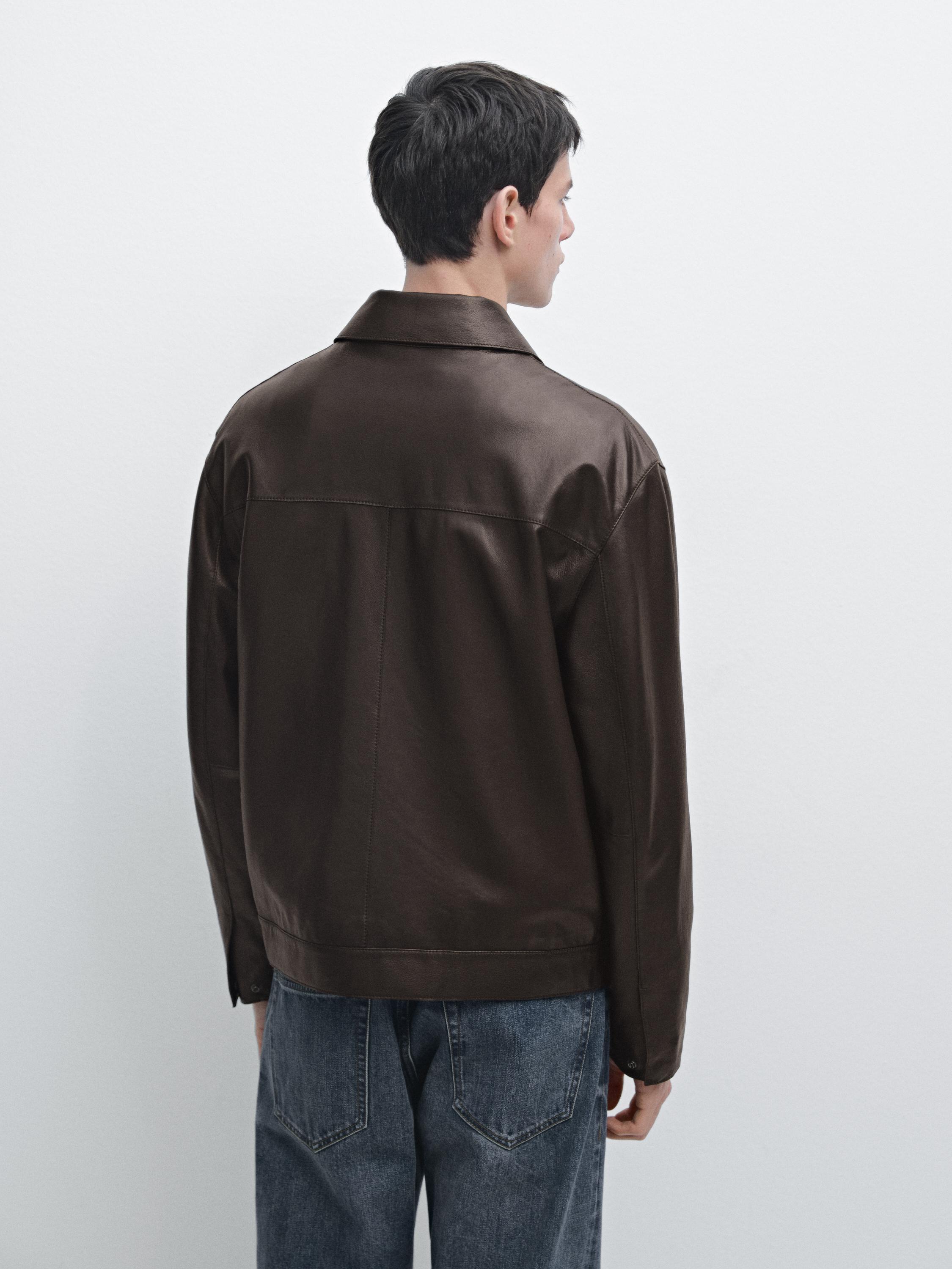 Blouson fermeture Éclair en cuir nappa